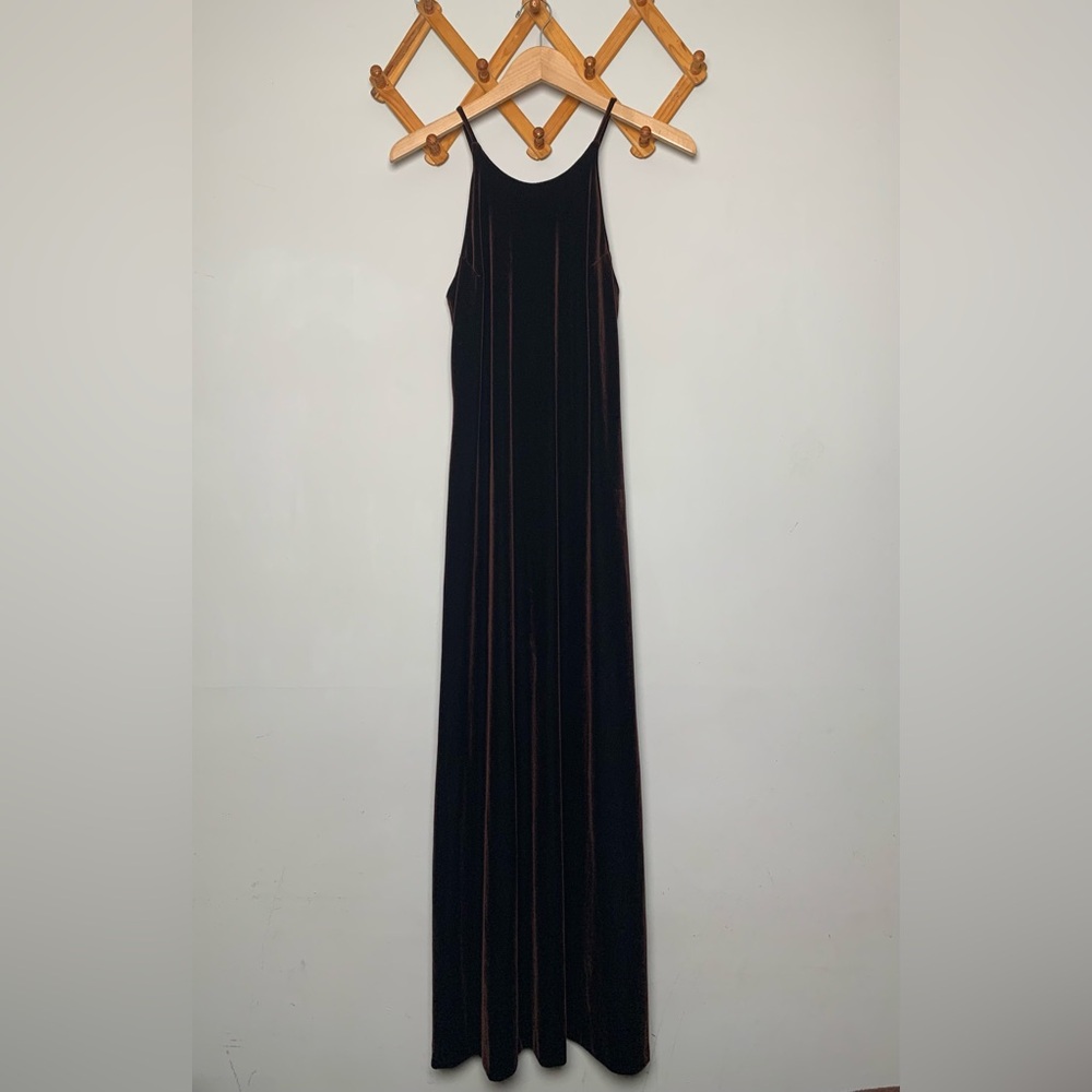 Vintage Women’s 90s Hampton Nites Chocolate Brown Velvet Maxi Dress SZ 4